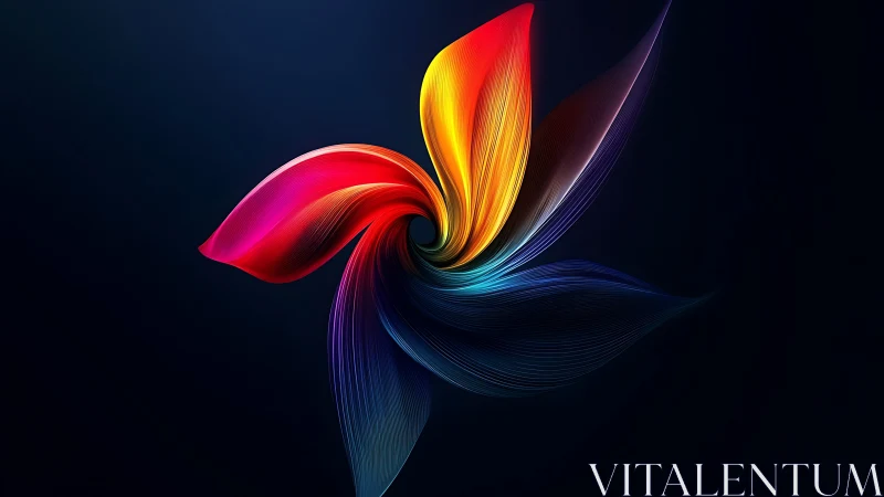Chromatic vortex petals swirl in luminous digital bloom.
