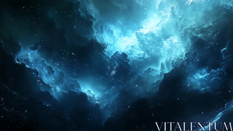 Energetic blue nebula clouds sculpt deep cosmic voids in space