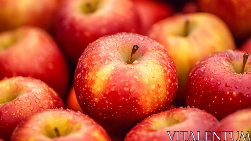 Macro optical study of dewy red-yellow apples in cluster.