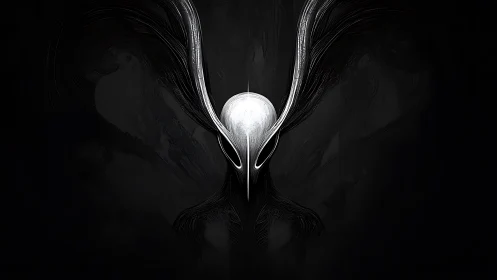 Alien horned silhouette emerges from a void of shadow