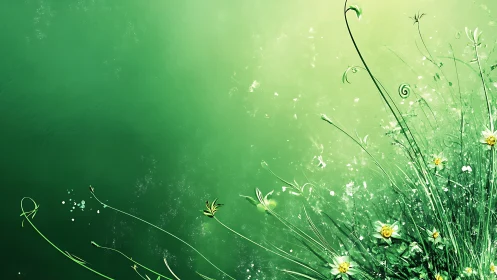 Whisperwild green meadow bursting into luminous bloom.