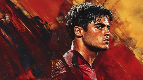 Intense football portrait glowing with bold fiery colors.