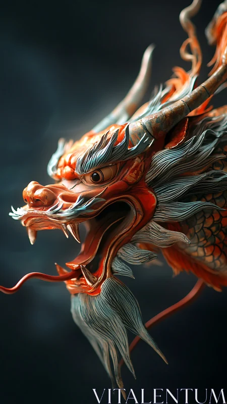 Detailed 3D rendering of a stylized oriental dragon head.