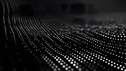 Abstract black background with glowing white dots in wave pattern.