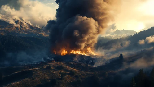 Wildfire's Dramatic Dance Through Forested Mountains.