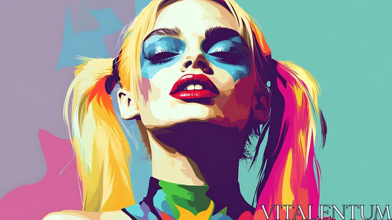 Bold neon pop art portrait of confident young woman.