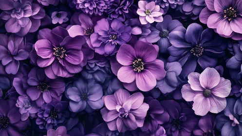 Dense Purple Floral Composition with Layered Blooms.