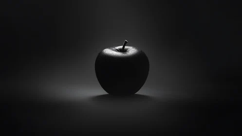 Black apple rests under focused low-key studio spotlight.