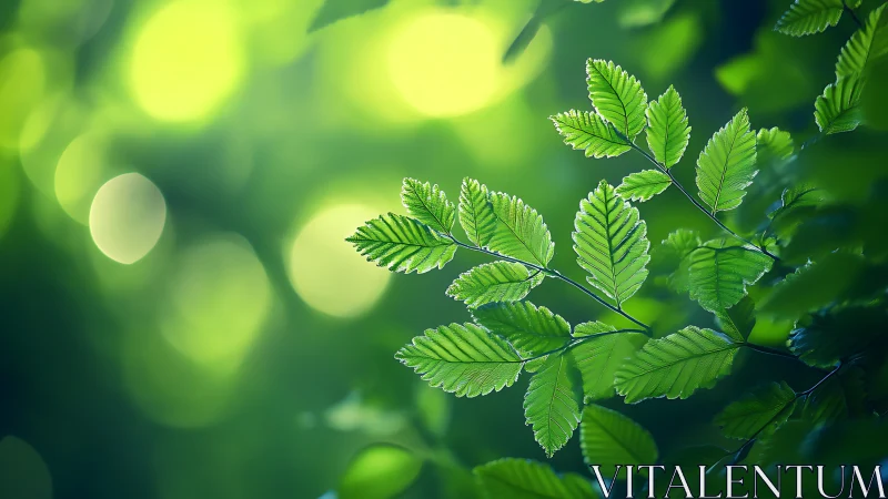 Sunlit Green Leaves with Soft Bokeh Background, Nature Photography.