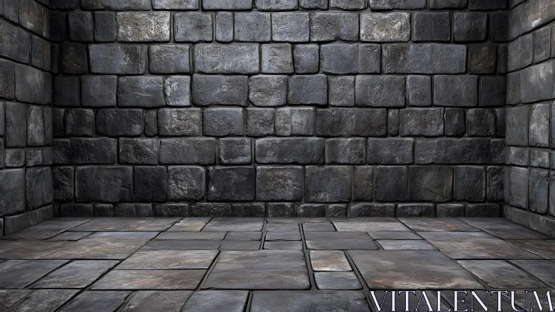 Empty Stone Dungeon Room with Rough Brick Walls, Realistic 3D Style.