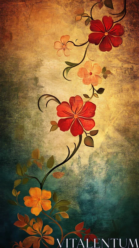 Ornate Floral Vine Scrolling Through Warm and Cool Toned Textures