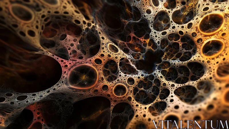 Fractal cellular voids glow with molten golden light