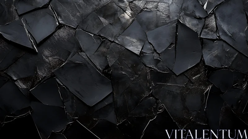 Abstract black textured surface with shattered geometric pattern.