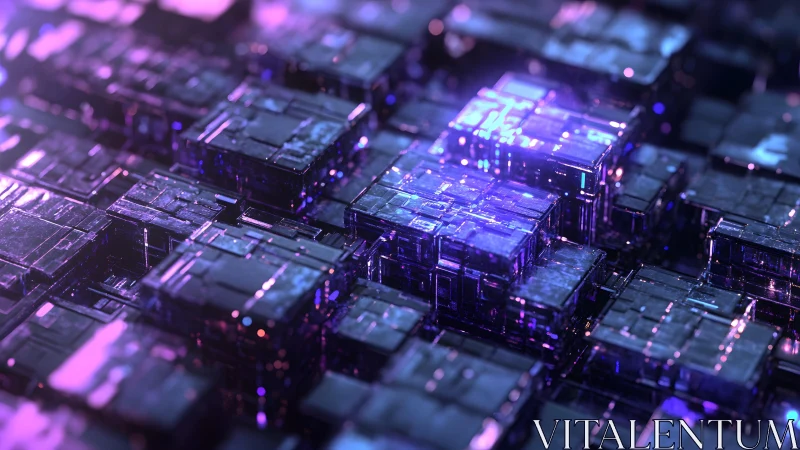Futuristic Digital Circuit Blocks in Neon Purple Sci-Fi Style.