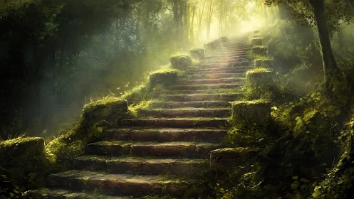 Ancient Stone Steps Into Golden Light.