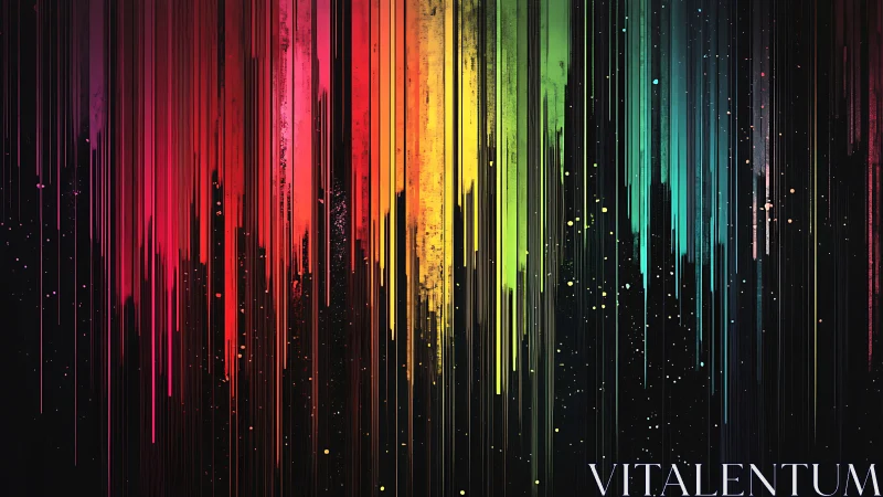 Vertical spectrum streaks over black abstract digital field.