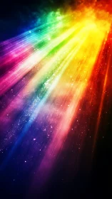 Radiant diagonal spectrum beams with scattered star particles.