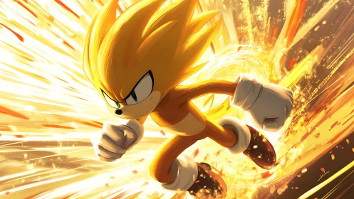 Golden speed hero races forward in a blazing energy rush