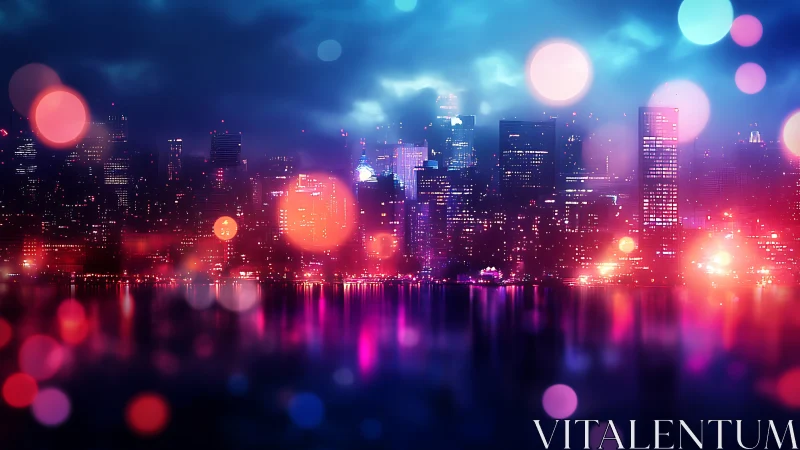 Midnight bokeh drapes a neon city in dreamy reflections