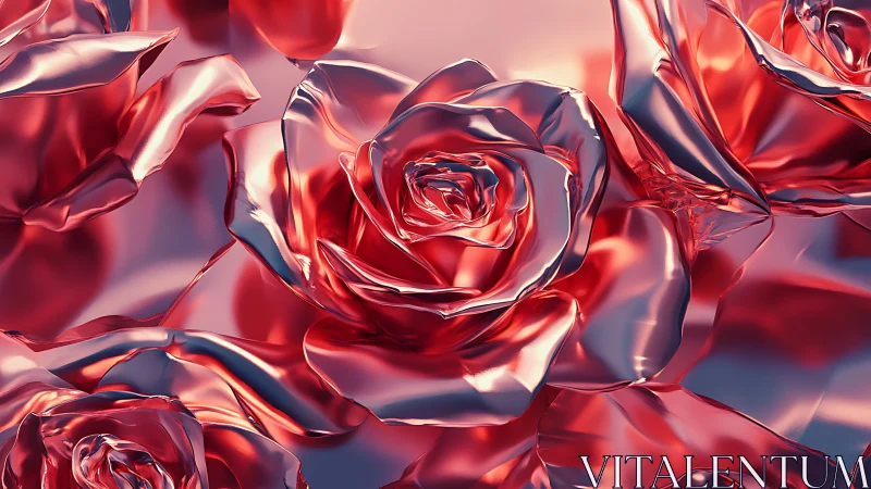 Glossy 3D Rendered Roses in Red and Pink Tones