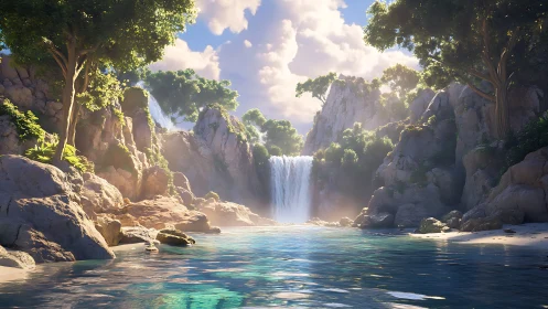 Hidden Valley Waterfall with Layered Rock Formations.