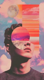 Dreamy skybound portrait exploring inner cosmic worlds.