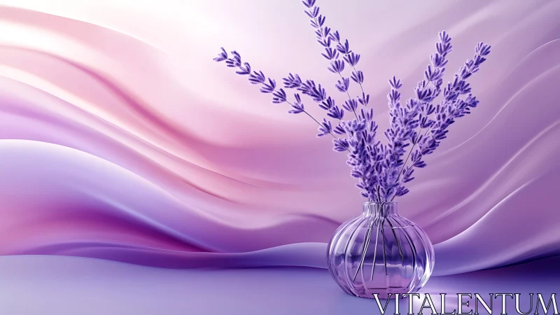 Soft lavender bouquet rests gently in glowing pastel light