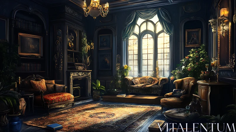 Gilded sunlit parlor where secret garden whispers linger.