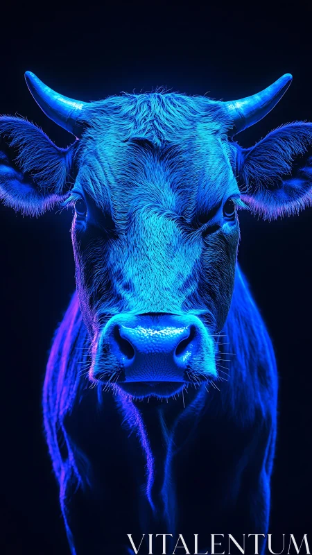 Neon midnight cow stares down the dark with calm defiance.