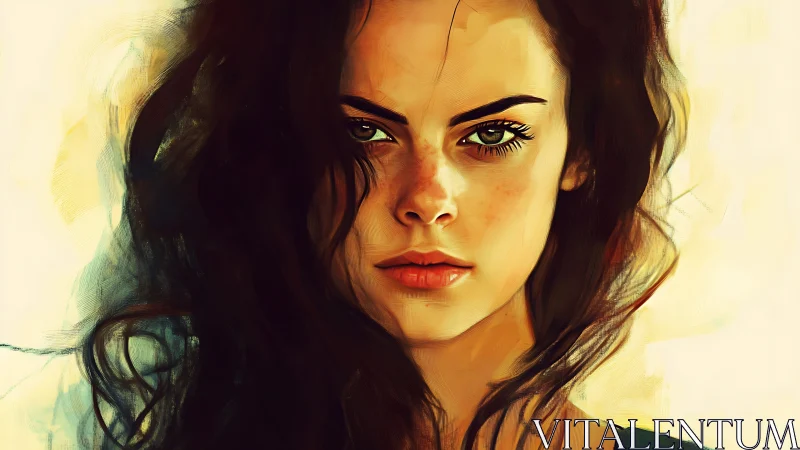 Digital portrait of young woman with loose dark hair.