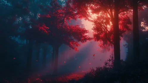 Enchanted Forest Glows with Red Autumn Light