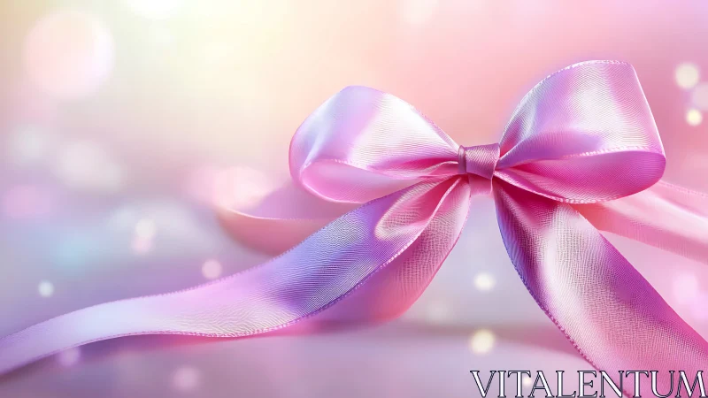 Pink Ribbon Bow with Gradient Bokeh Background.