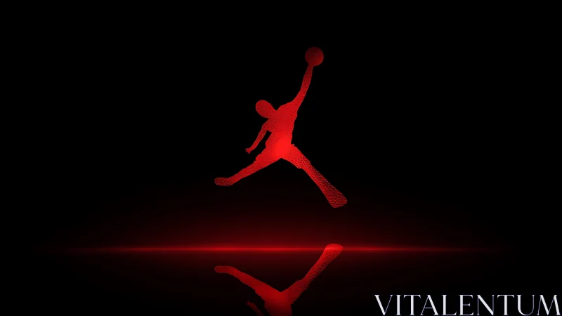 Red leaping athlete silhouette with horizon glow and sharp reflection