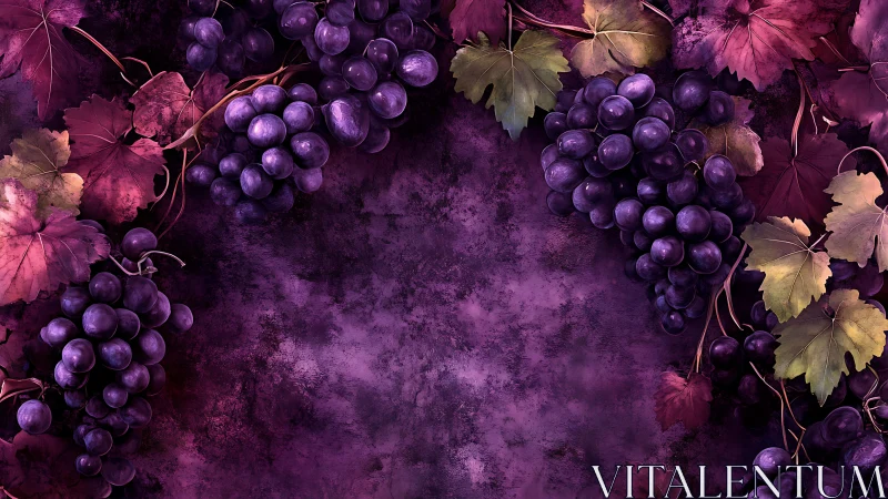 Nocturne vineyard halo of grapes on stormy plum velvet.
