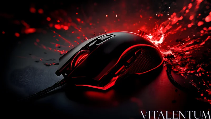 Sleek Gaming Mouse with Red LED Lighting in Dynamic Splash Art.