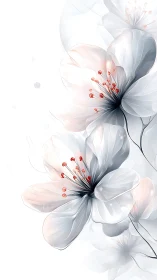 Ethereal white flowers blooming with delicate red centers