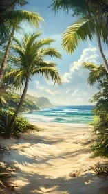 Tropical Paradise: Palm Framed Beach Gateway.