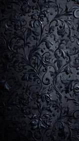 Dark baroque floral relief casts glossy shadows on surface