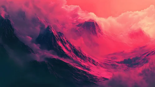 Chromatic thermal mountain range under saturated nebular sky.