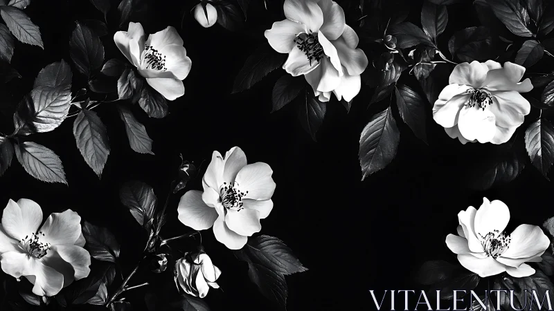 Elegant White Flowers Dance Against a Moody Black Background