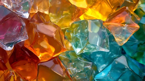Translucent colored ice cubes form dense glowing cluster
