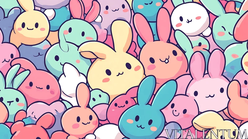 Pastel bunny crowd bursts with playful kawaii charm and joy