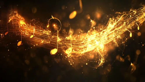 Glowing golden music notes dance across a radiant night sky