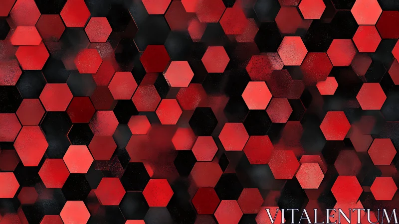 Hexagonal red grid with staggered modular geometric tiling.