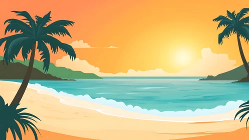 Tropical Paradise Sunset: Where Palm Trees Whisper Golden Dreams.