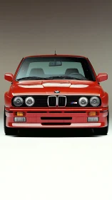 Front view shows red BMW sports sedan under neutral lighting