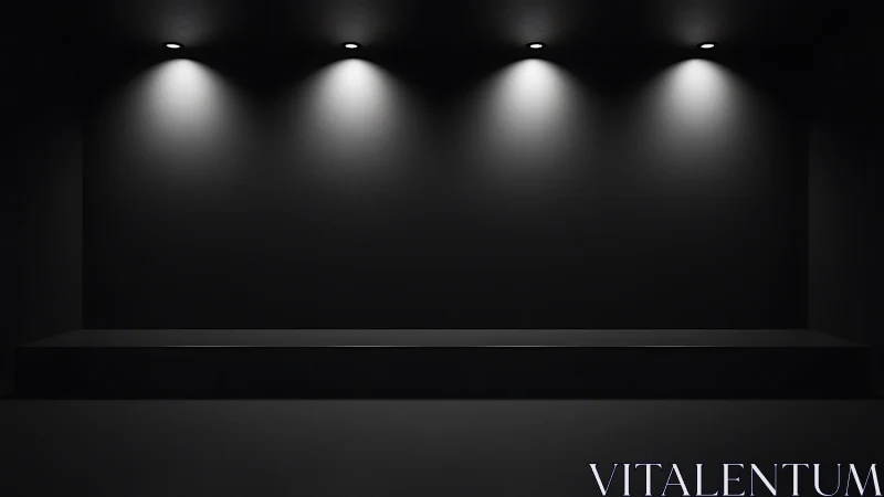 Minimalist black exhibition plinth with focused downlights.