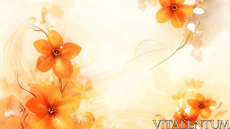 Vibrant Orange Flowers Float Against Soft Peachy Gradient Background