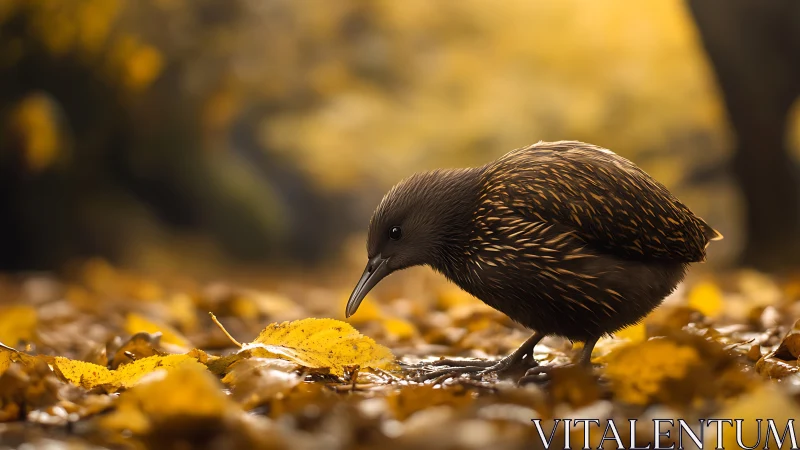 Dark-feathered Wanderer Discovers Autumn's Golden Whispers