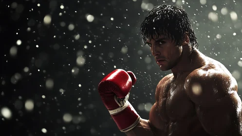 Boxer in Red Gloves. Intense Combat Ready.